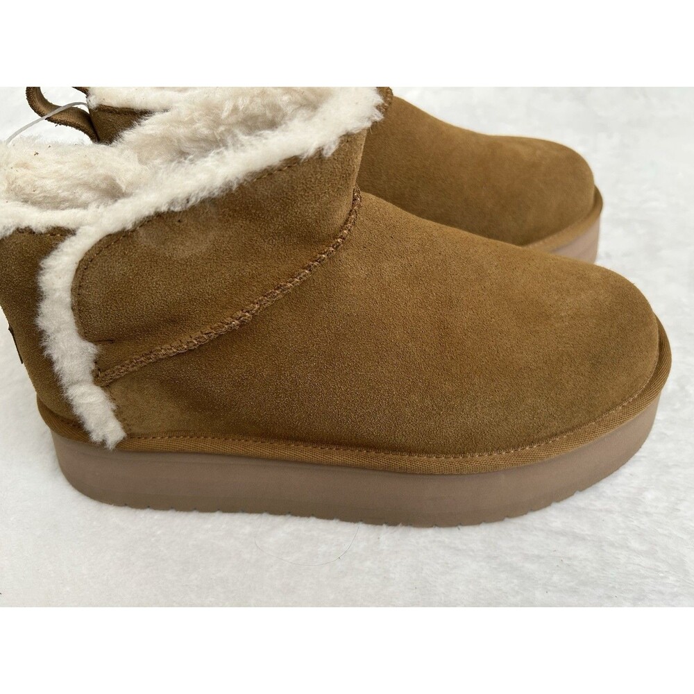 Koolaburra by UGG Cozy Faux Fur Lined Platform Chestnut Ankle Boots Women 9 NEW - Picture 9 of 9